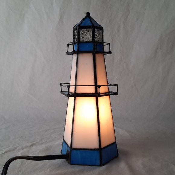 Vintage Tiffany Style-Stained Glass Light House Nightlight - 9.25" - Picture 2 of 8